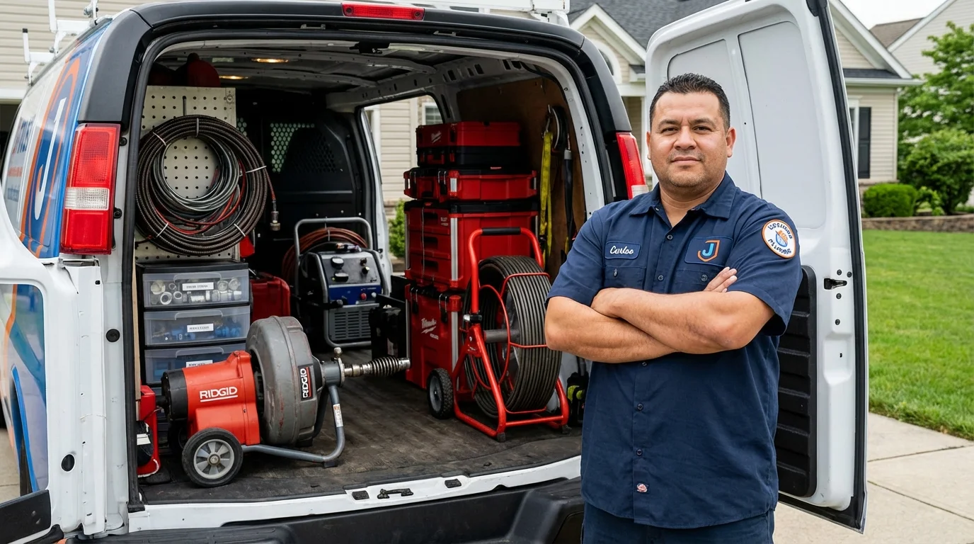 Professional drain cleaning equipment and Johns Plumbing LLC plumber in Little Chute