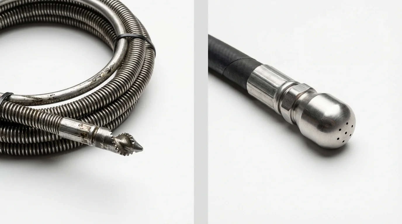 Drain snake cable and hydro jetting nozzle used for drain cleaning in Little Chute, WI